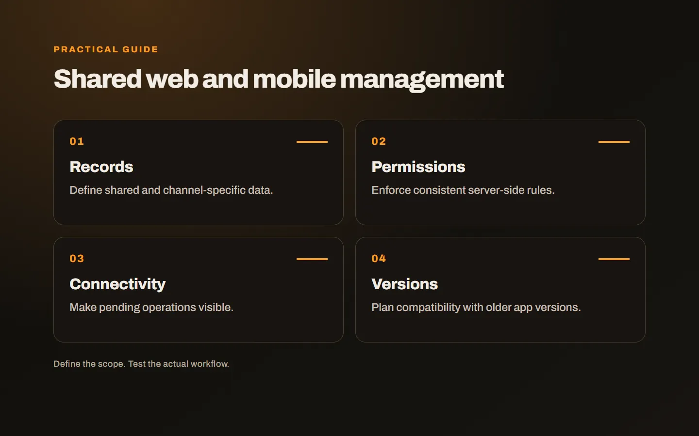 A shared management plan covering common records, permissions, channel experience and synchronisation