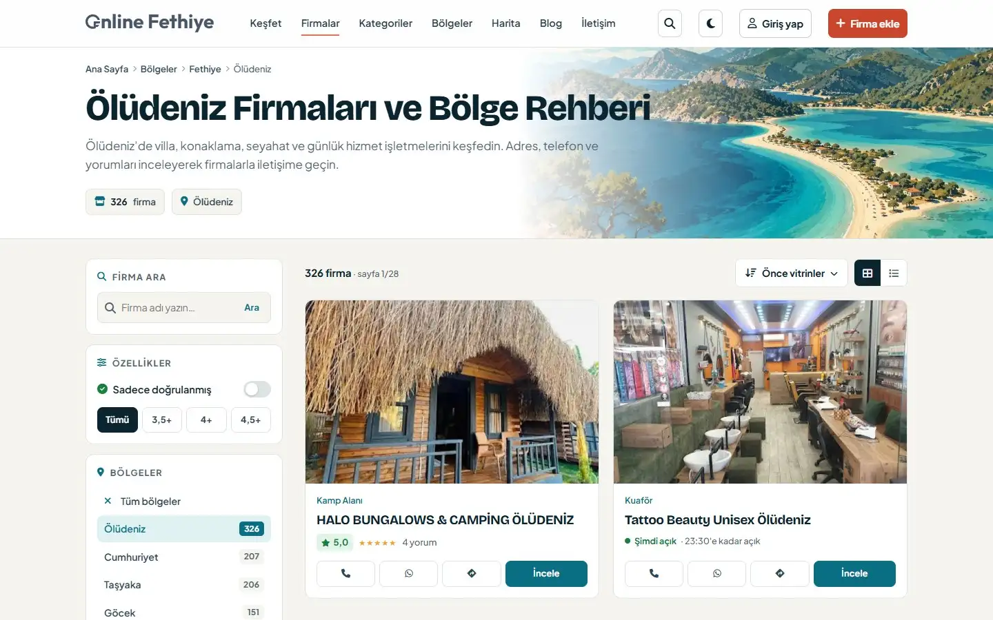 Bölge sayfası: Ölüdeniz firmaları ve bölge rehberi