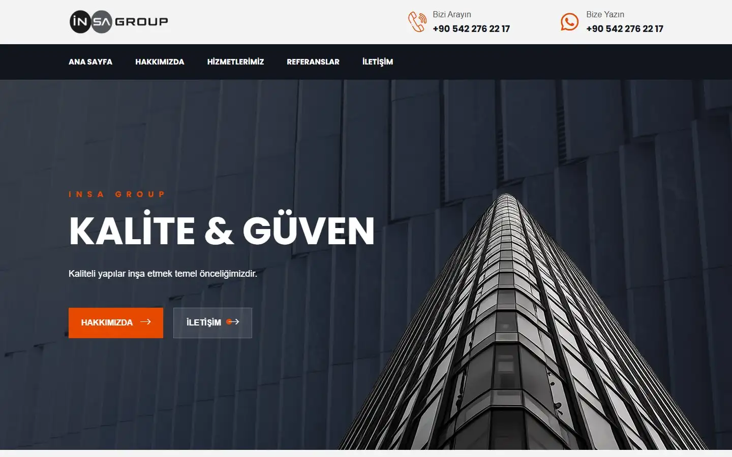 İnşa Group web sitesi ana sayfası