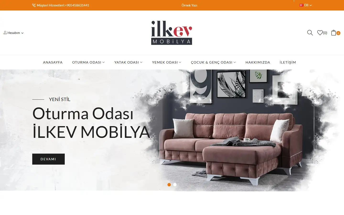 İlkev Mobilya web sitesi ana sayfası