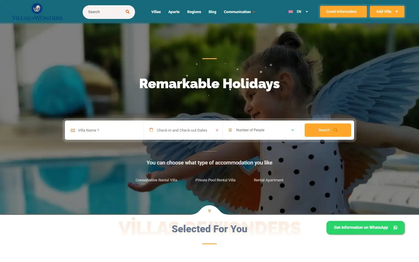 Villas of Wonders web sitesi ana sayfası