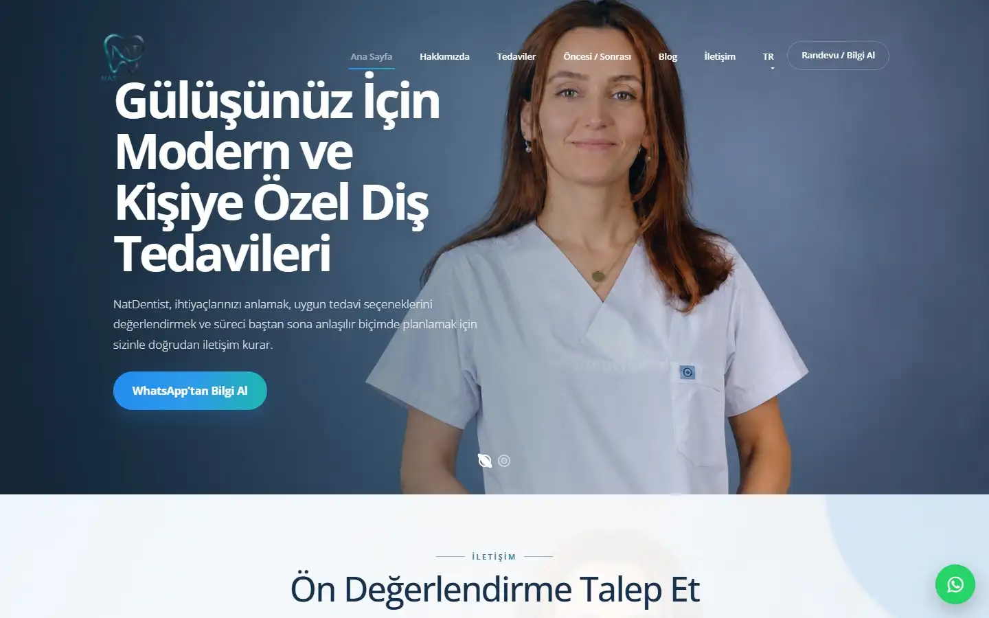 NatDentist web sitesi ana sayfası