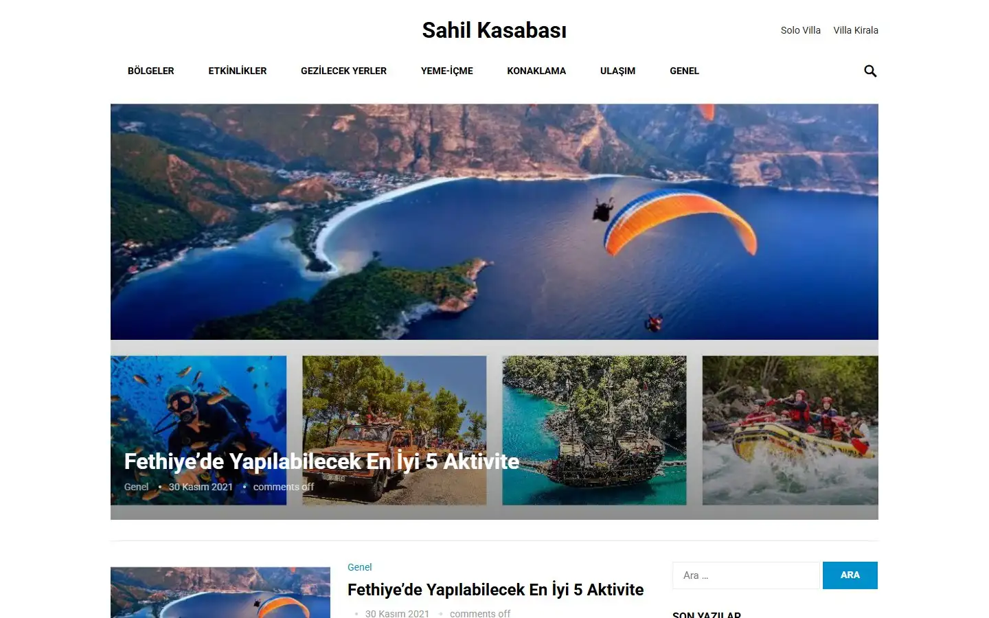 Sahil Kasabası web sitesi ana sayfası