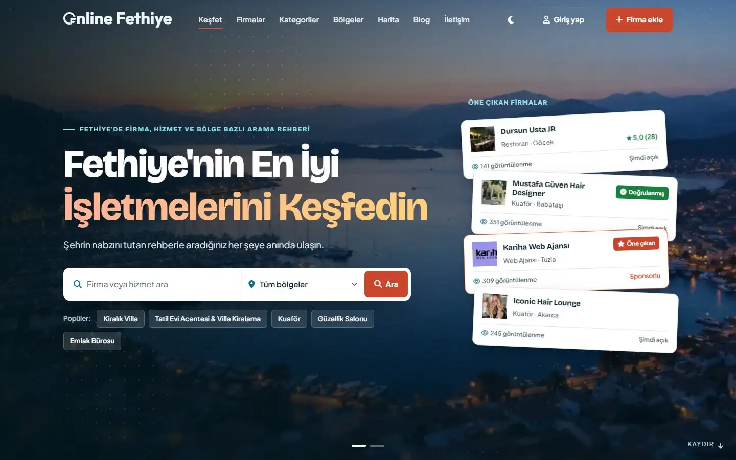 Online Fethiye web sitesi ana sayfası