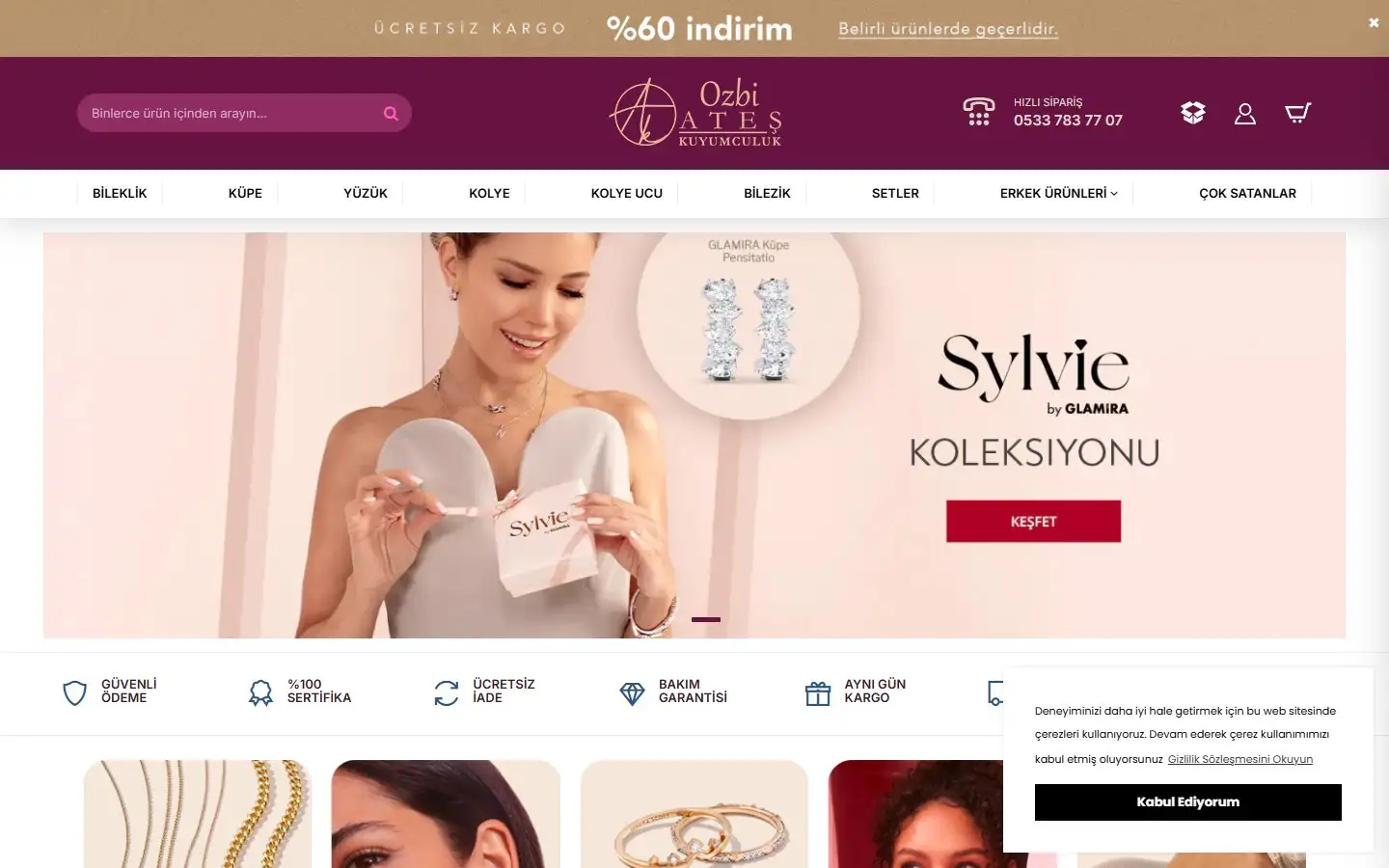 Özbi Ateş Kuyumculuk web sitesi ana sayfası