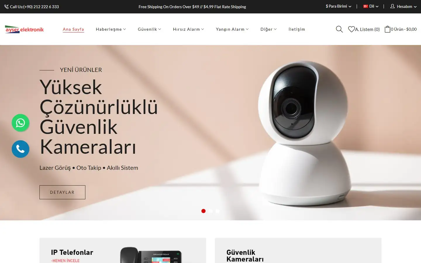 Ayser Elektronik web sitesi ana sayfası