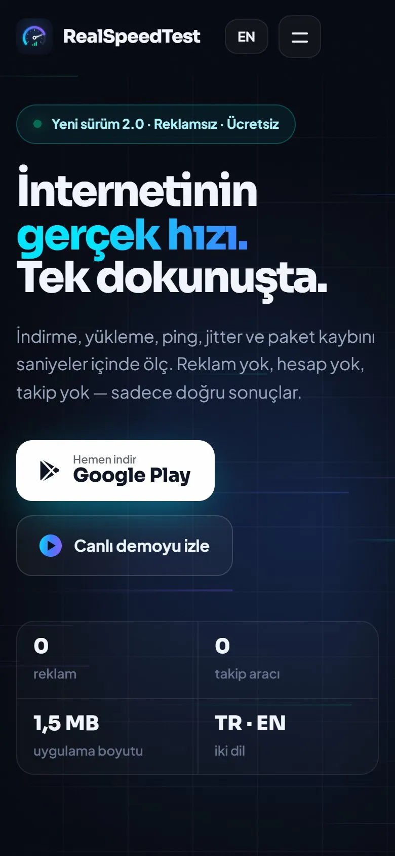 RealSpeedTest mobile view