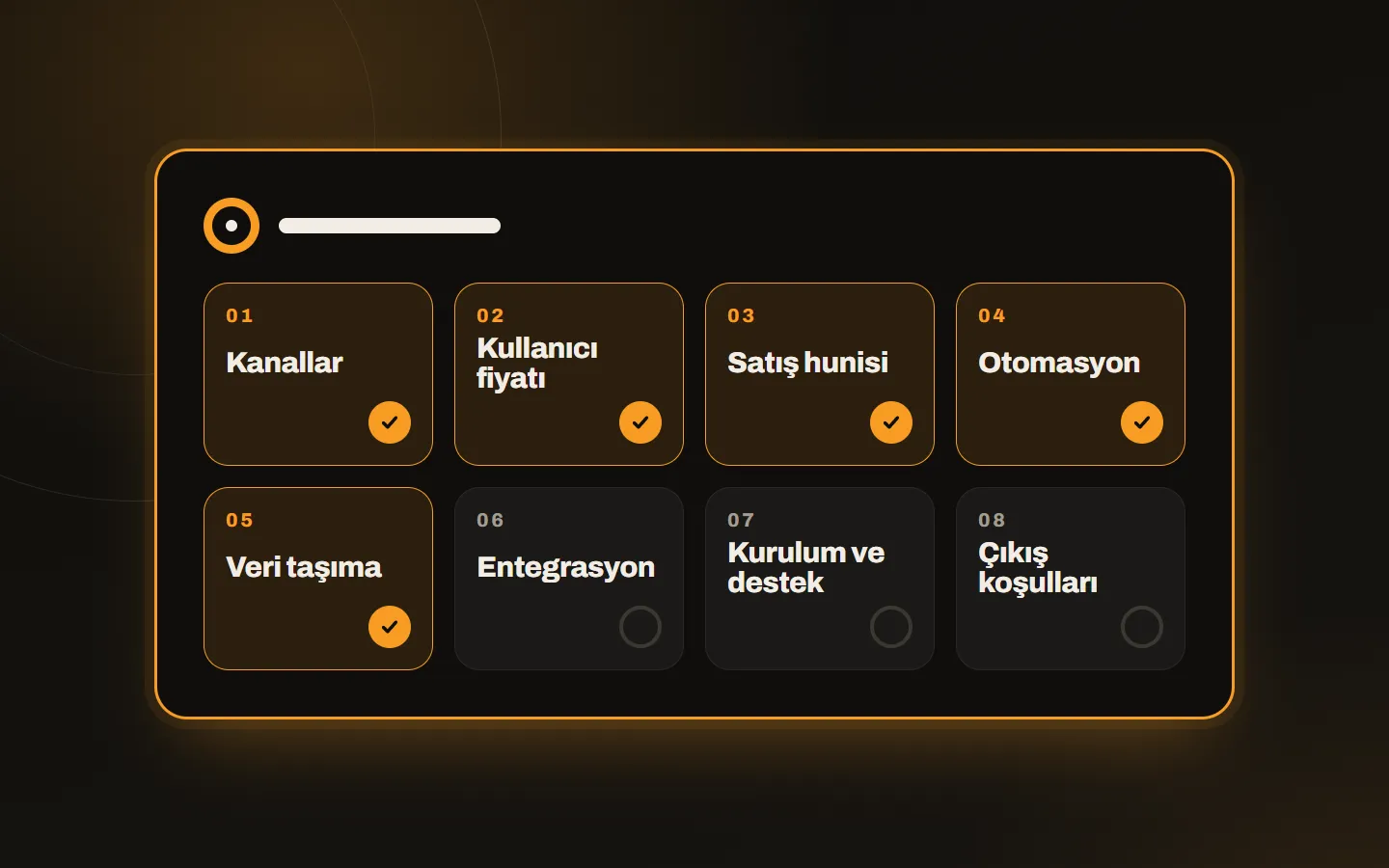 CRM seçerken sorulacak sekiz sorunun numaralı kontrol ızgarası