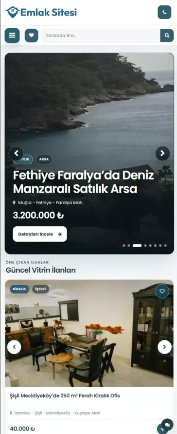 Mobil emlak sitesi ana sayfa